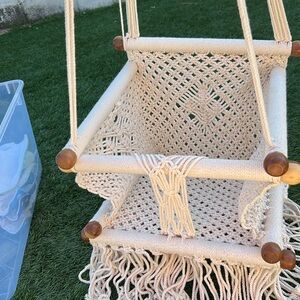 Macrame baby swing cream wood with seat cushion